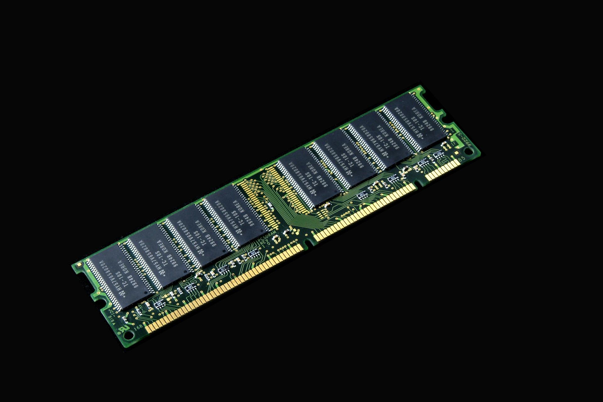 A typical RAM module which plugs in to a computer's motherboard