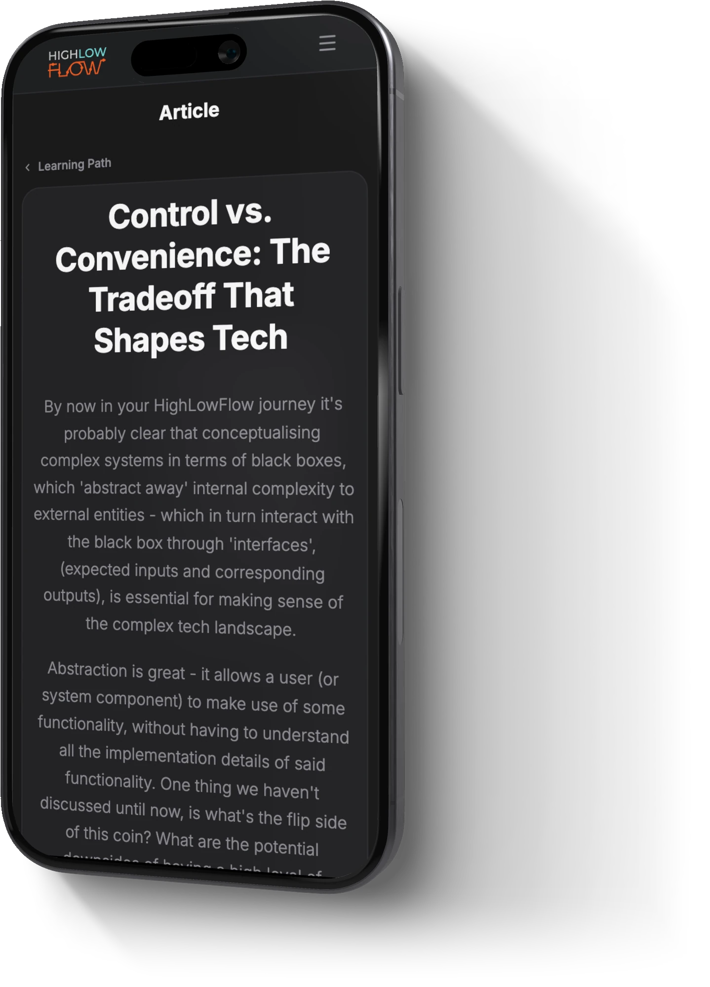 A HighLowFlow case study article on a phone