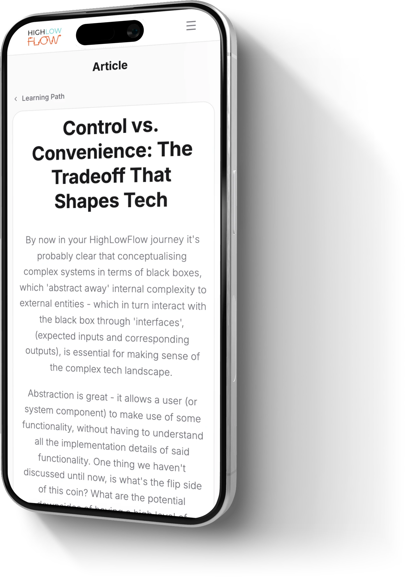 A HighLowFlow case study article on a phone